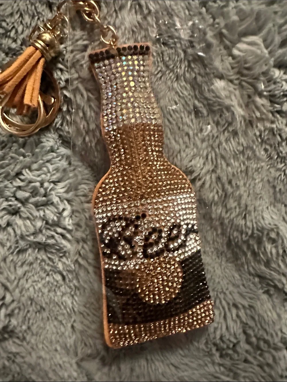 Gold Rhinestone Bottle Keychain with Tassel